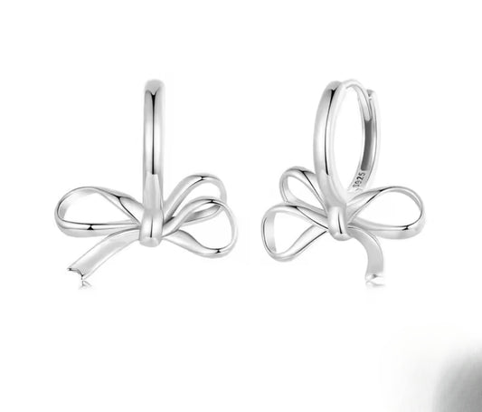 Silver Bow Drop Earrings