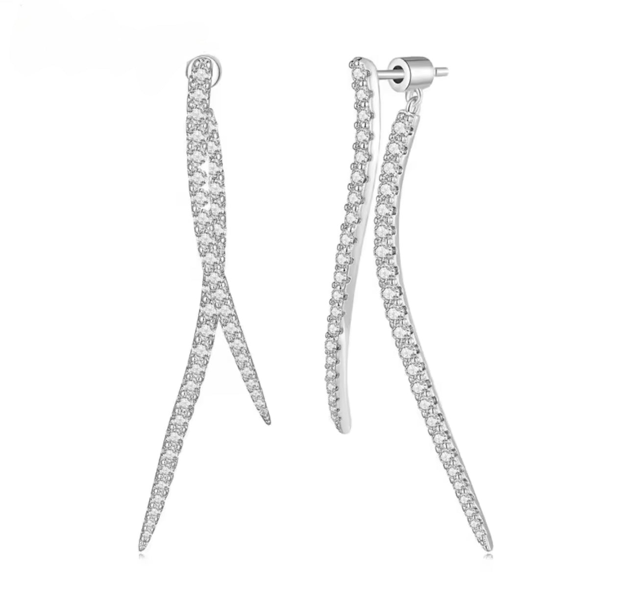 Platinum Plated Long Tassel Stud Earrings