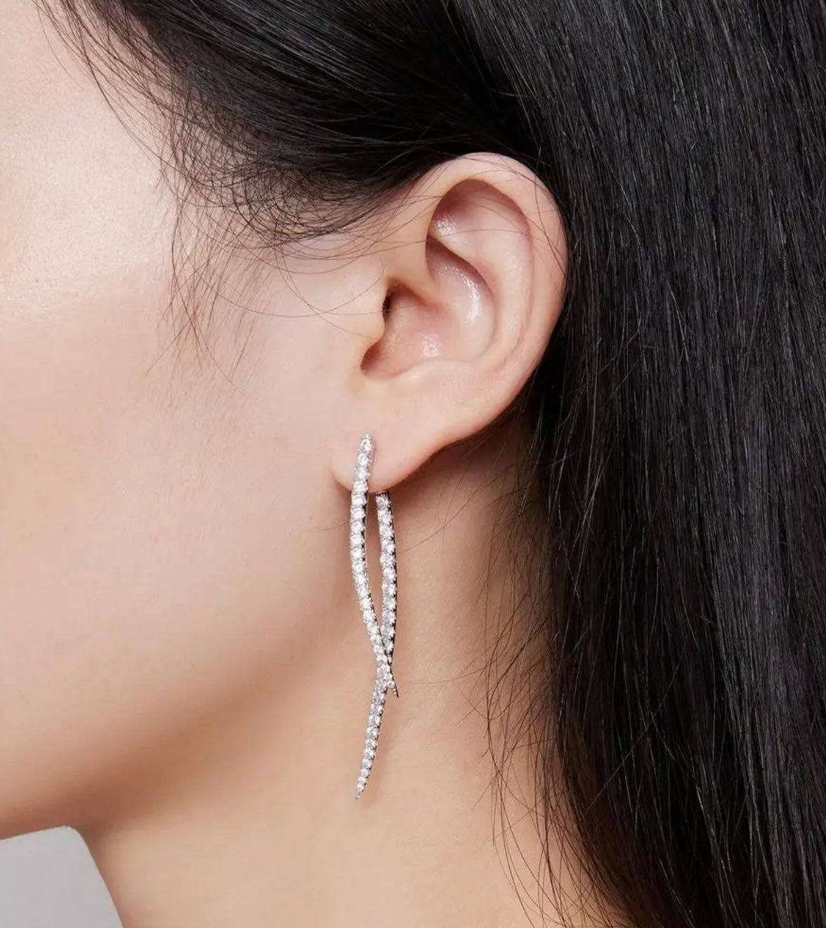 Platinum Plated Long Tassel Stud Earrings