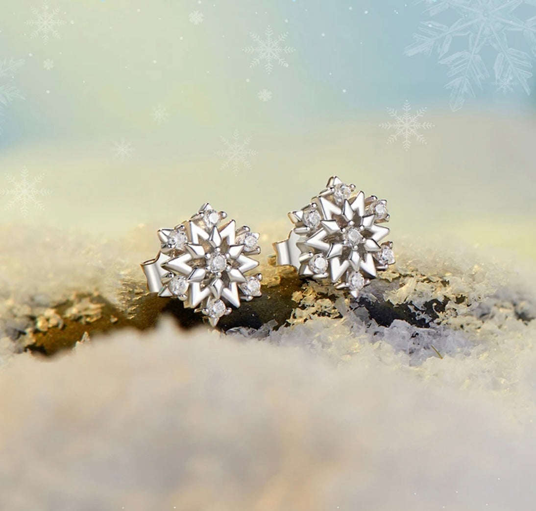 Silver Snowflake Stud Earrings