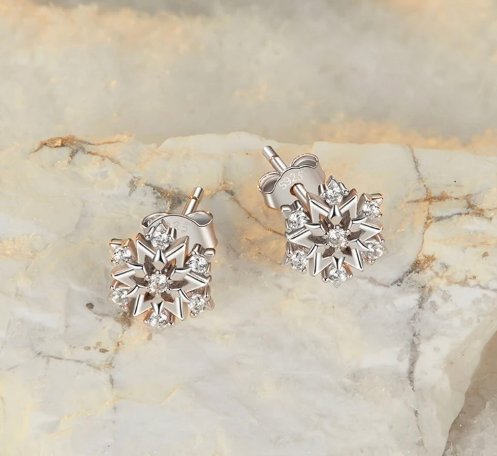 Silver Snowflake Stud Earrings