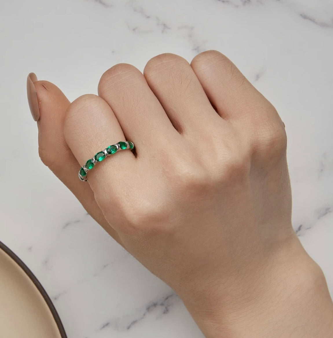 Silver Green Spinel Ring