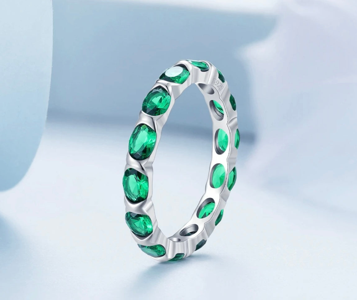 Silver Green Spinel Ring