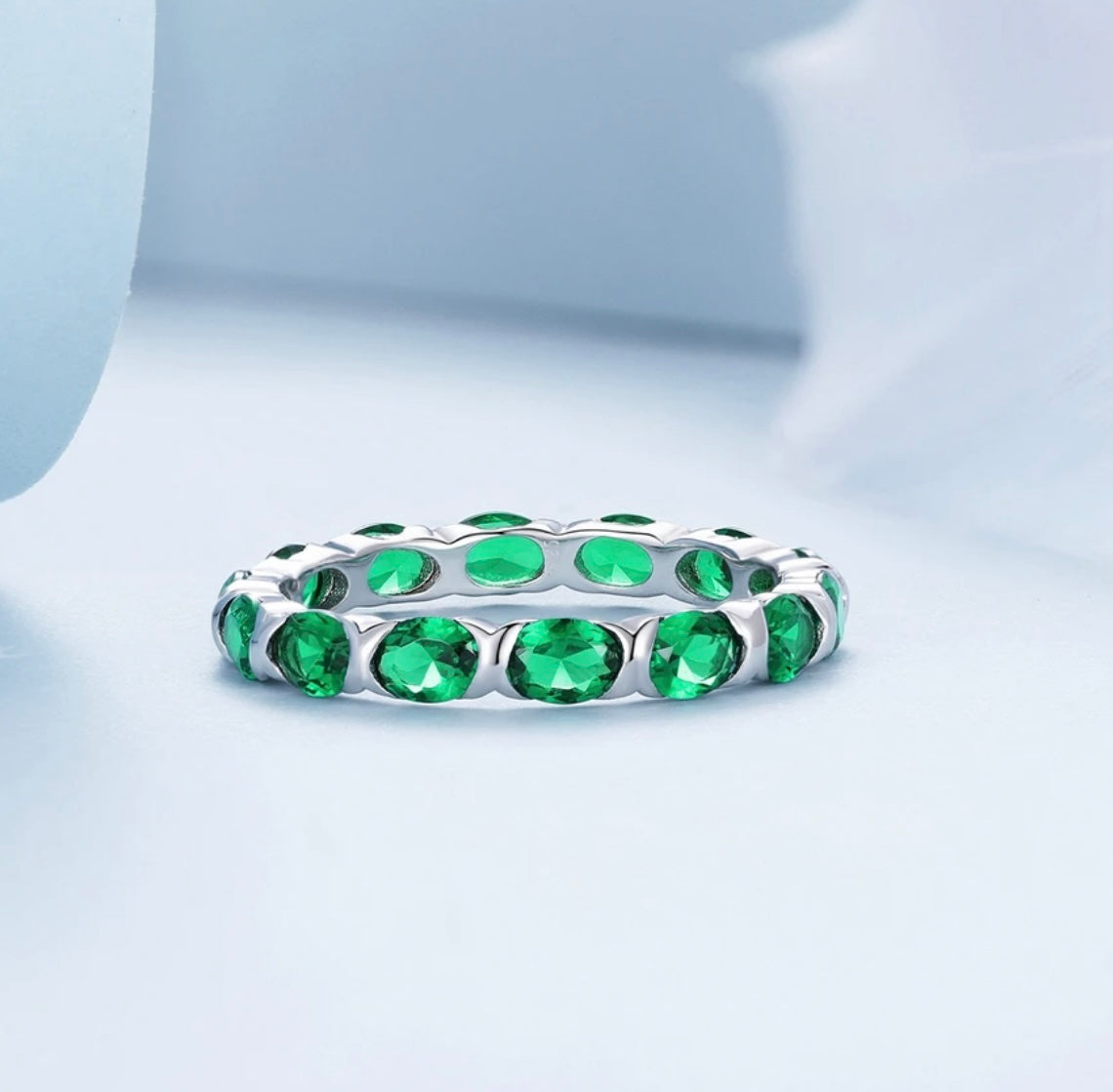 Silver Green Spinel Ring