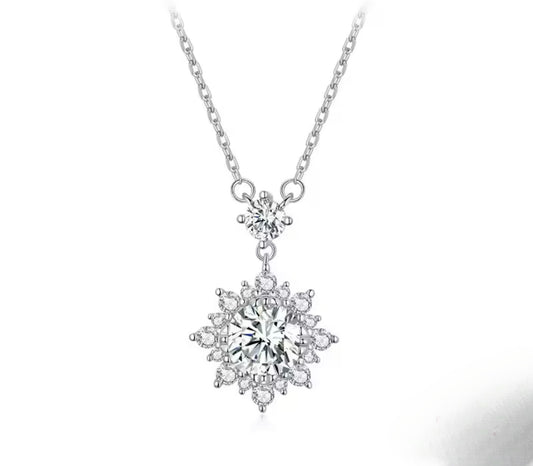 1 Carat Moissanite Halo Necklace - 925 Silver