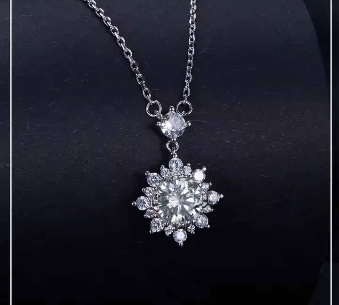 1 Carat Moissanite Halo Necklace - 925 Silver