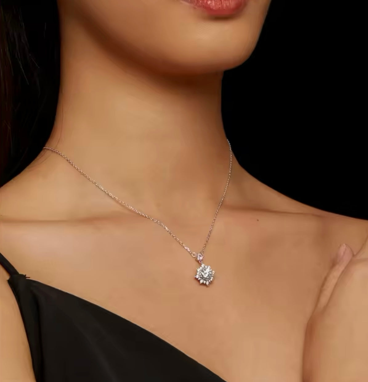 1 Carat Moissanite Halo Necklace - 925 Silver