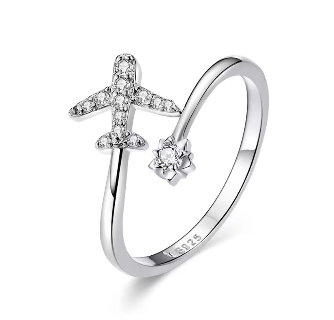 Silver Flying Plane Adjustable Ring