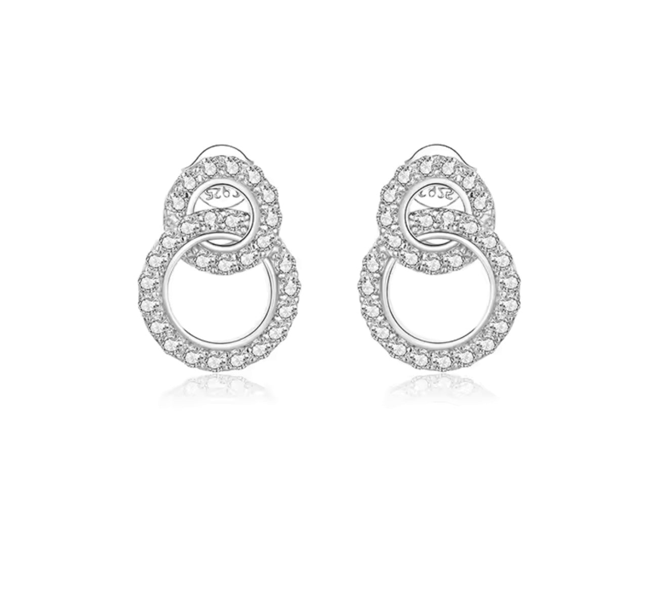 Sterling Silver Zircon Double Circle Earrings