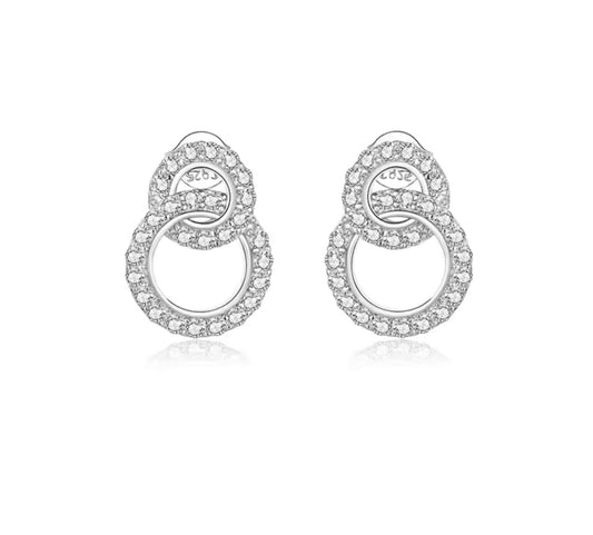 Sterling Silver Zircon Double Circle Earrings