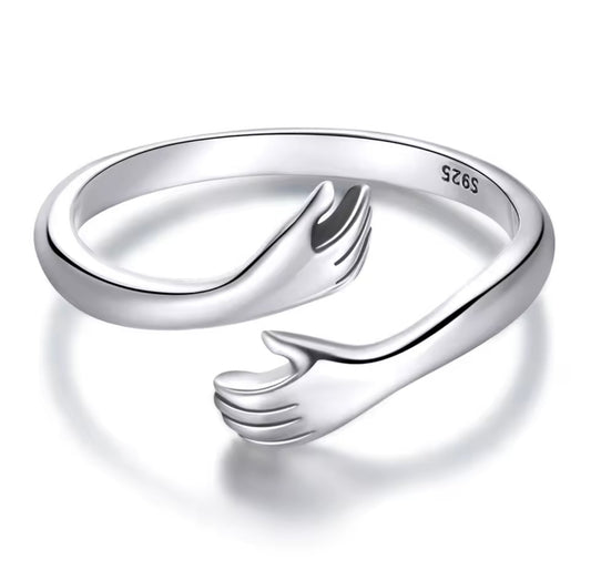 Sterling Silver Hug Hand Adjustable Ring