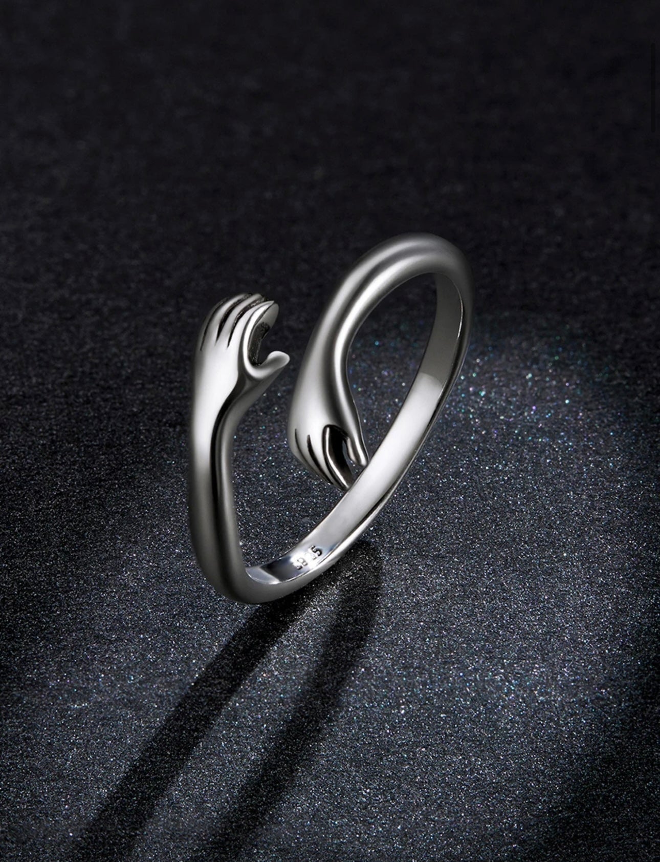 Sterling Silver Hug Hand Adjustable Ring