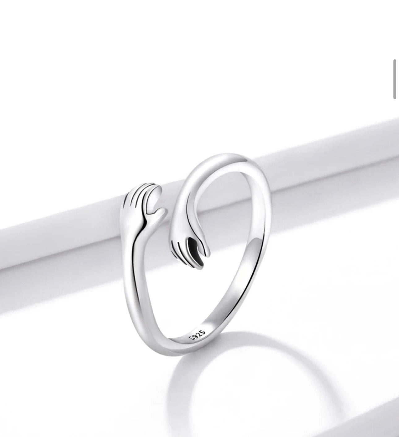 Sterling Silver Hug Hand Adjustable Ring