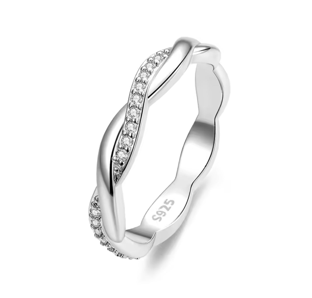 925 Sterling Silver Twisted CZ Eternity Ring